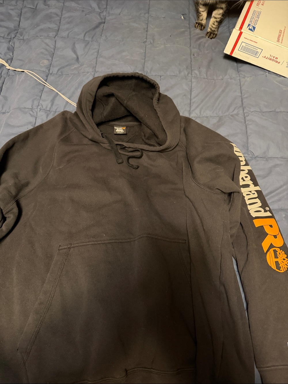 Timberland PRO Black Hooded Pullover with Orange Sleeve Logo
